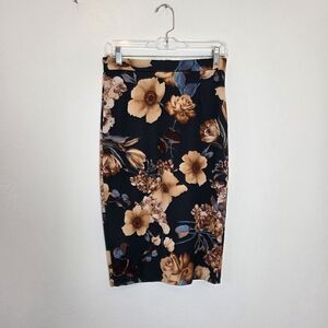 Mimi + Daphne Floral Pencil Skirt Below Knee Modest Office Preppy Professional S